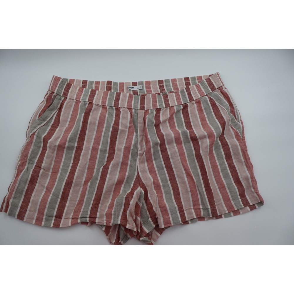 Sonoma Shorts Womens 2X Linen Blend Striped Pull On Pockets Pink Gray